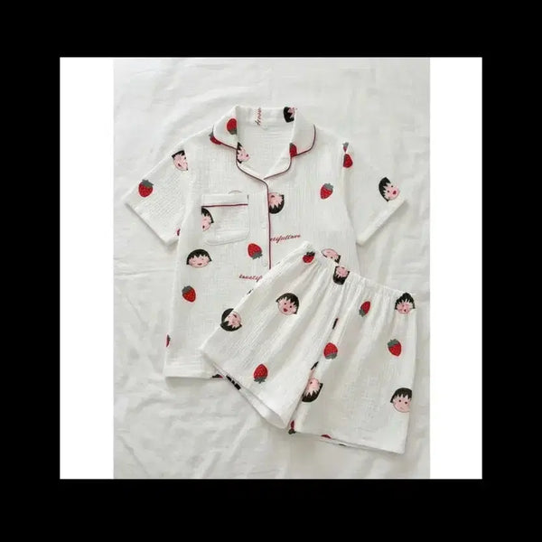 [BUNJANG] Character Strawberry Pattern Zip-Up Pajama Set / 집업 잠옷 세트 캐릭터 딸기 패턴