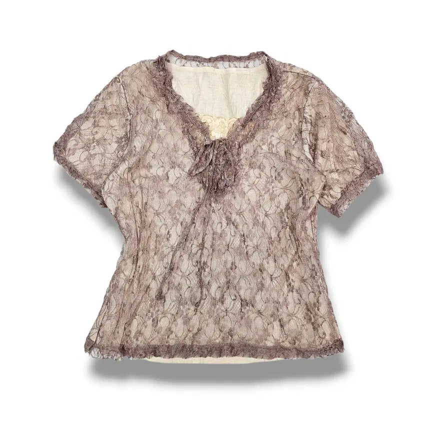 [BUNJANG] F Lace Top Ribbon Blouse / F  Lace Top 레이스 넥리본 블라우스  탑