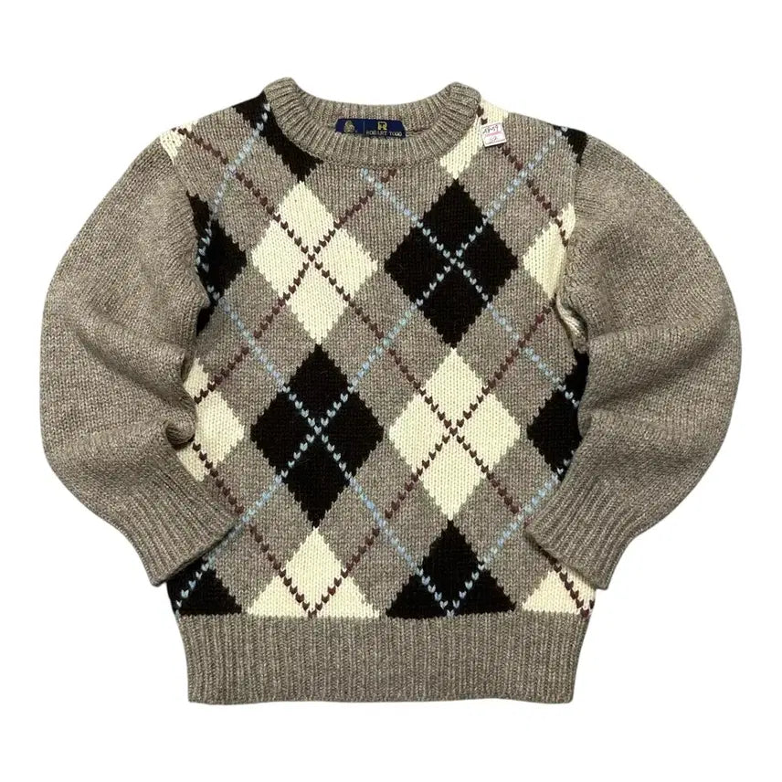 [BUNJANG] Robart Todd 100% Wool Argyle Check Round Neck Knit Sweater / (바배) ROBART TODD 100% 울 아가일 체크 라운드넥 니트 스웨터