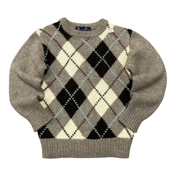 [BUNJANG] Robart Todd 100% Wool Argyle Check Round Neck Knit Sweater / (바배) ROBART TODD 100% 울 아가일 체크 라운드넥 니트 스웨터
