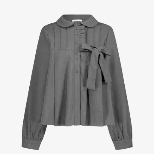 [BUNJANG] Illigo Ribbon Pleated Blouse Grey / 일리고 리본 플리츠 블라우스 그레이