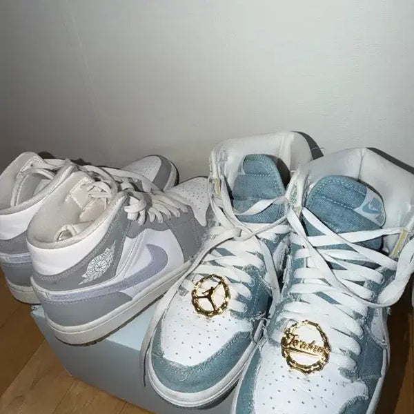 [BUNJANG] Nike Air Jordan 1 High Denim & Mid Wolf Grey / (W) 나이키 조던1 하이 데님 연청 230/ (W) 조던 1 미드 울프 그레이