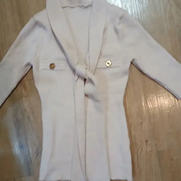 [BUNJANG] Gold Button Ribbon Knit Top / 골드 버튼 리본니트/ 살구핑크톤/44.55