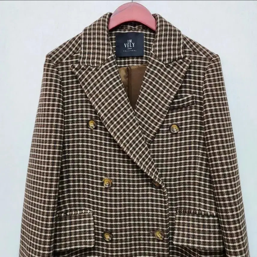 [BUNJANG] Imvely Velie Label Premium Wool Check Double Coat / 임블리 블리라벨 프리미엄 울마크 울 체크 더블코트 F사이즈