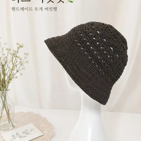 [BUNJANG] Handmade Knit Leaf Bucket Hat (Cocoa) / 핸드메이드  뜨개 모자 리프 버킷햇 (코코아)