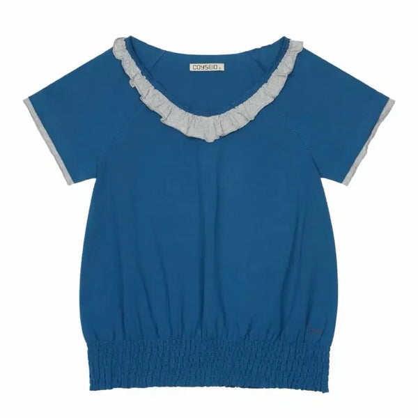 [BUNJANG] COYSEIO V-Neck Smocked T-Shirt Blue / COYSEIO 코이세이오 브이넥 스모크드 티셔츠 블루