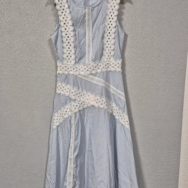 [BUNJANG] Blue Sleeveless Dress with Lace Trim / 레이스배색 소라 민소매 폴리원피스 55