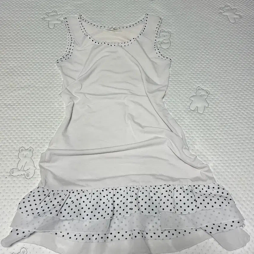 [BUNJANG] Vintage Polka Dot Chiffon Ruffled Layered Sleeveless Dress / 빈티지 도트 땡땡이 쉬폰 프릴 레이어드 나시 나시원피스
