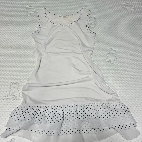 [BUNJANG] Vintage Polka Dot Chiffon Ruffled Layered Sleeveless Dress / 빈티지 도트 땡땡이 쉬폰 프릴 레이어드 나시 나시원피스