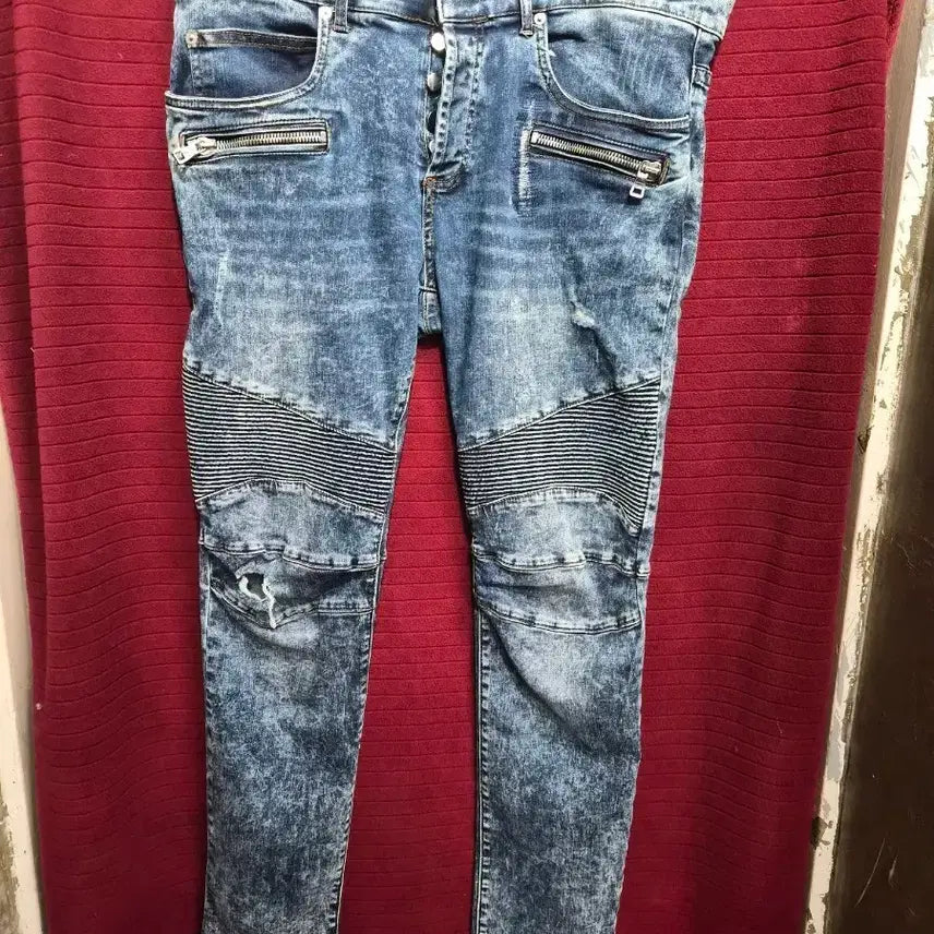 [BUNJANG] Balmain Style Washed Biker Denim Pants / (36)발망st 워싱 바이커진 데님 팬츠