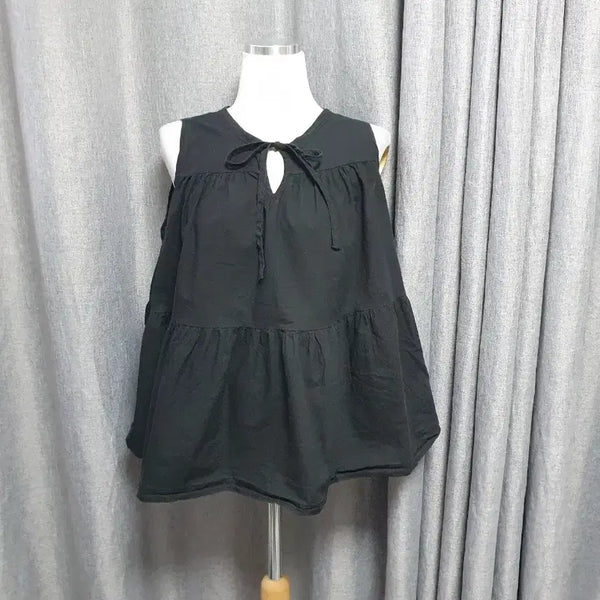 [BUNJANG] Black Ribbon Sleeveless Blouse / 블랙 리본 민소매 블라우스