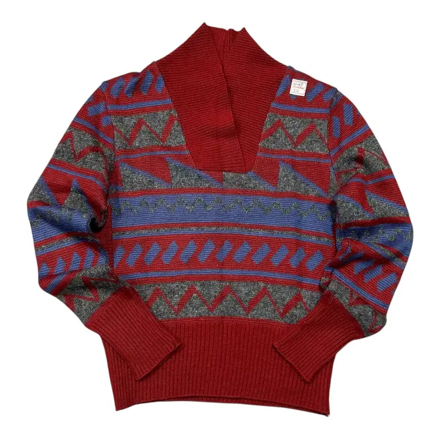 [BUNJANG] Vaknicole Caravan Vintage Geometric Pattern Collar Neck Knit Sweater / (바배) Vaknicole / Caravan 빈티지 기하학 패턴 카라 넥 니트 스웨터