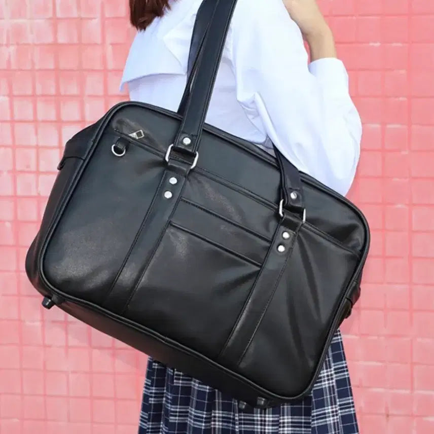 [BUNJANG] Black Faux Leather Briefcase / 일본스쿨백, 서류가방