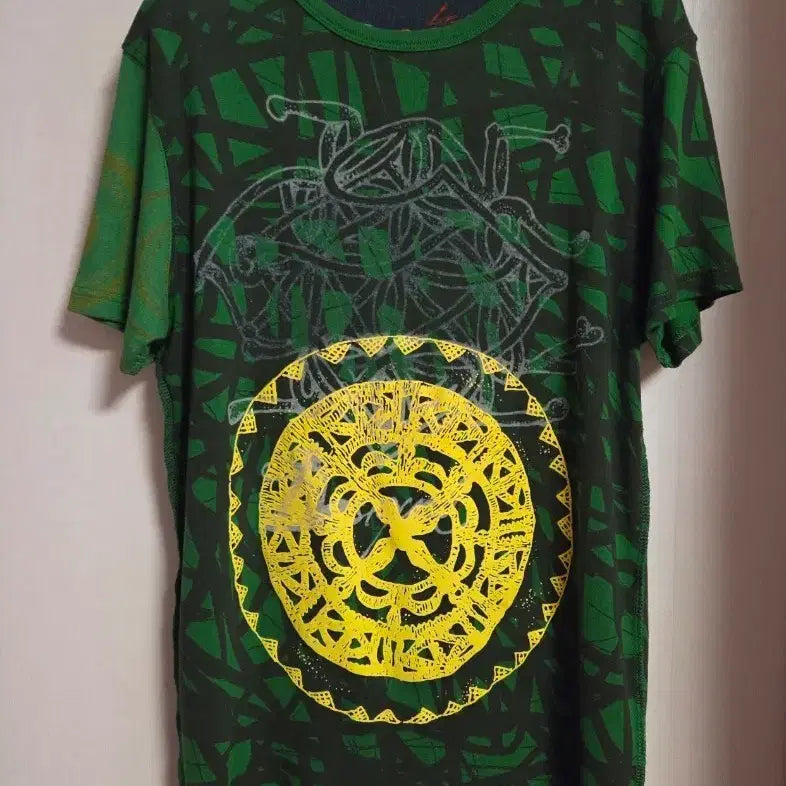 [BUNJANG] Desigual Long Sleeve T-Shirt Green Yellow Pattern / 데시구알 티셔츠 그린 옐로우 패턴