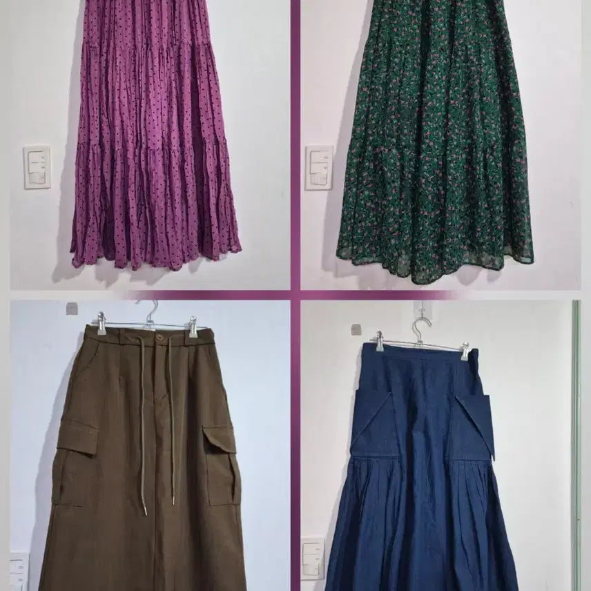 [BUNJANG] Women's Long Skirts (Set of 4) / 롱 스커트 4종 (퍼플, 그린, 브라운, 데님)