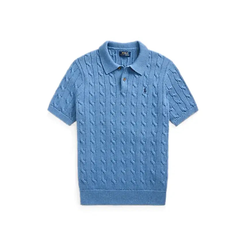 [BUNJANG] Polo Ralph Lauren Cable Knit Short Sleeve Top / 폴로 랄프로렌 케이블 니트 반팔 블루