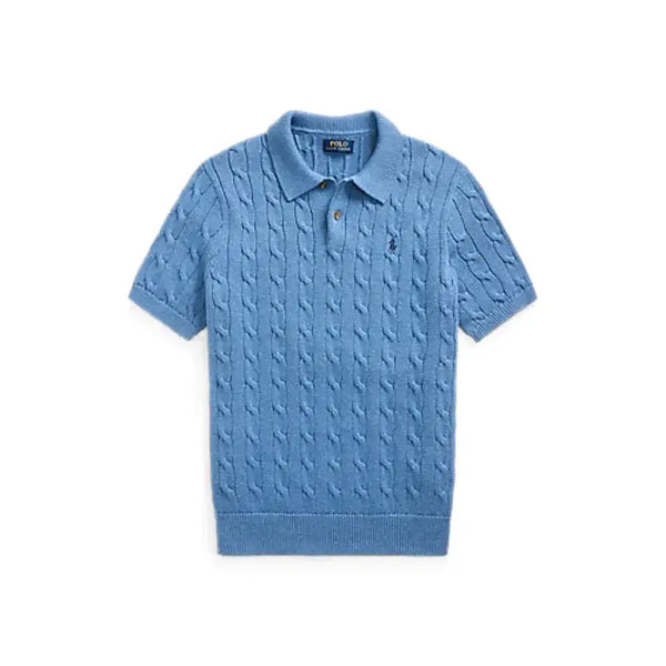 [BUNJANG] Polo Ralph Lauren Cable Knit Short Sleeve Top / 폴로 랄프로렌 케이블 니트 반팔 블루