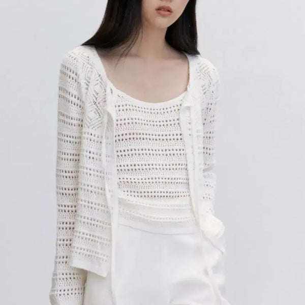 [BUNJANG] Ged Crochet Knit Cardigan Sleeveless Set / Ged 게드 크로셰 가디건 세트