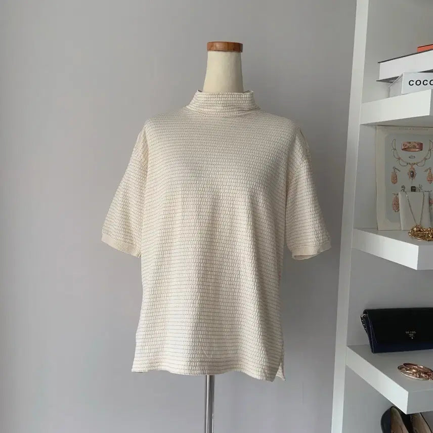 [BUNJANG] Chloé Sports Short Sleeve Knit Top Beige Stripe Size L / [55] 끌로에 스포츠 (Sports) 반팔 니트 탑 L