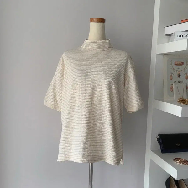 [BUNJANG] Chloé Sports Short Sleeve Knit Top Beige Stripe Size L / [55] 끌로에 스포츠 (Sports) 반팔 니트 탑 L