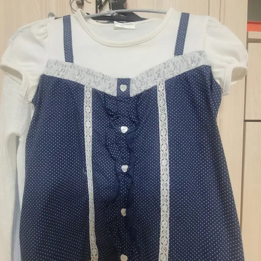 [BUNJANG] Dot Heart Short Sleeve Layered T-Shirt / 도트 하트 반팔 레이어드 반팔 티셔츠
