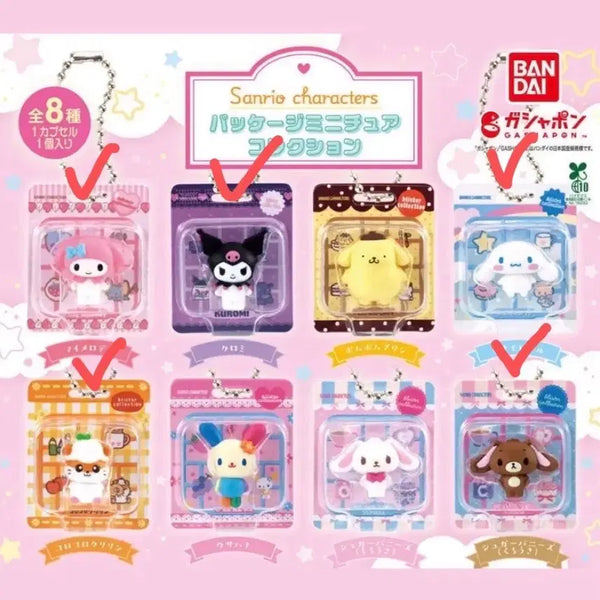 [BUNJANG] Sanrio Characters Package Gacha Figures / 산리오 패키지 가챠 쿠로우사,쿠리링,마멜,시나,쿠로미