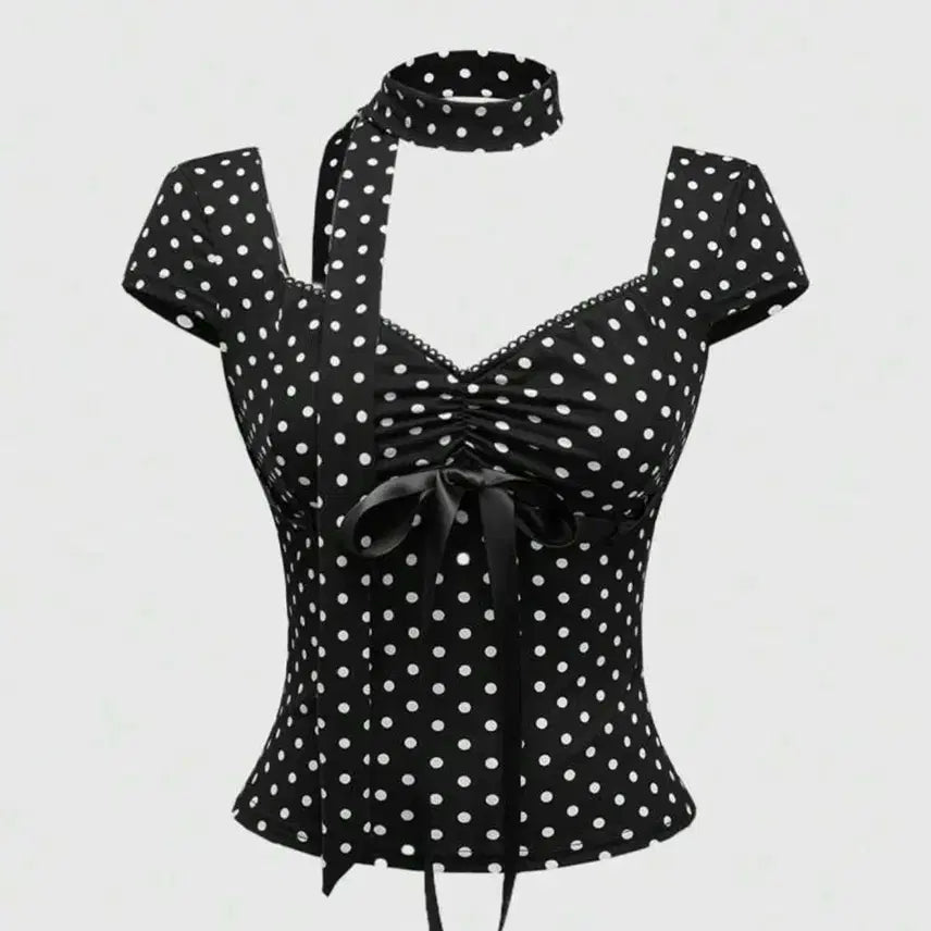 [BUNJANG] SHEIN Romwe Polka Dot Cami Top + Tie / 쉬인 롬위 도트 나시 티셔츠 + 타이