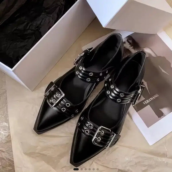 [BUNJANG] Leather Buckle Ballet Flats Slingbacks / 245) 레더 버클 플랫 슈즈 슬링백
