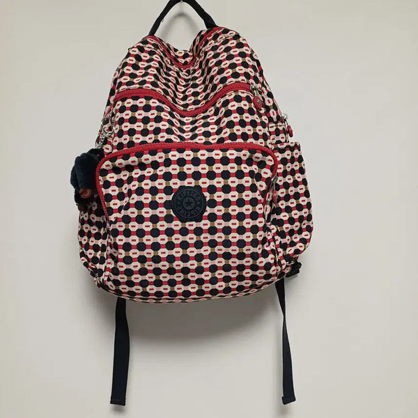 [BUNJANG] Kipling Seoul Backpack Geometric Pattern with Navy Gorilla Keyring / 키플링 서울 백팩 (기하학 패턴/네이비 고릴라 키링 포함)
