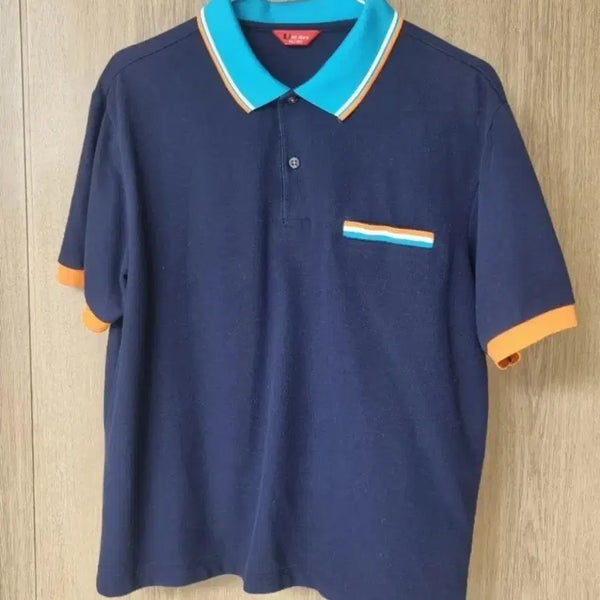 [BUNJANG] Women's Navy Color Blocking Polo Shirt Size 77 / 여성 100 네이비 컬러 배색 카라티 77사이즈