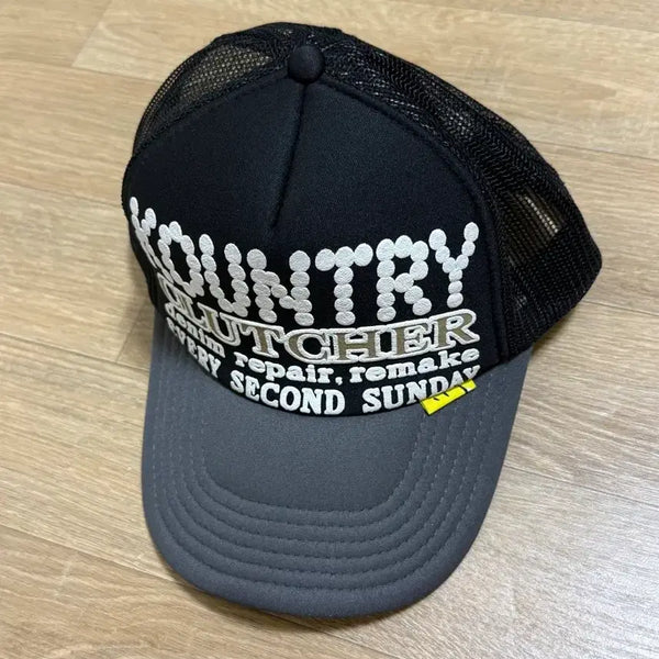 [BUNJANG] Capital Country Pearl Trucker Cap Black Grey / 캐피탈 컨트리 펄 트러쳐 트러커 캡 블랙 그레이