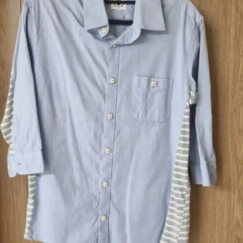 [BUNJANG] STCO Men's Blue Striped 7-Button Half-Sleeve Shirt Size 95 / STCO 반팔 7부 남방 남성 셔츠 95