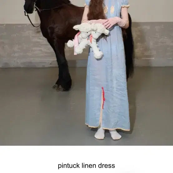 [BUNJANG] Freckle Pintuck Linen Dress Blue / 프레클 핀턱 린넨 드레스 원피스 블루
