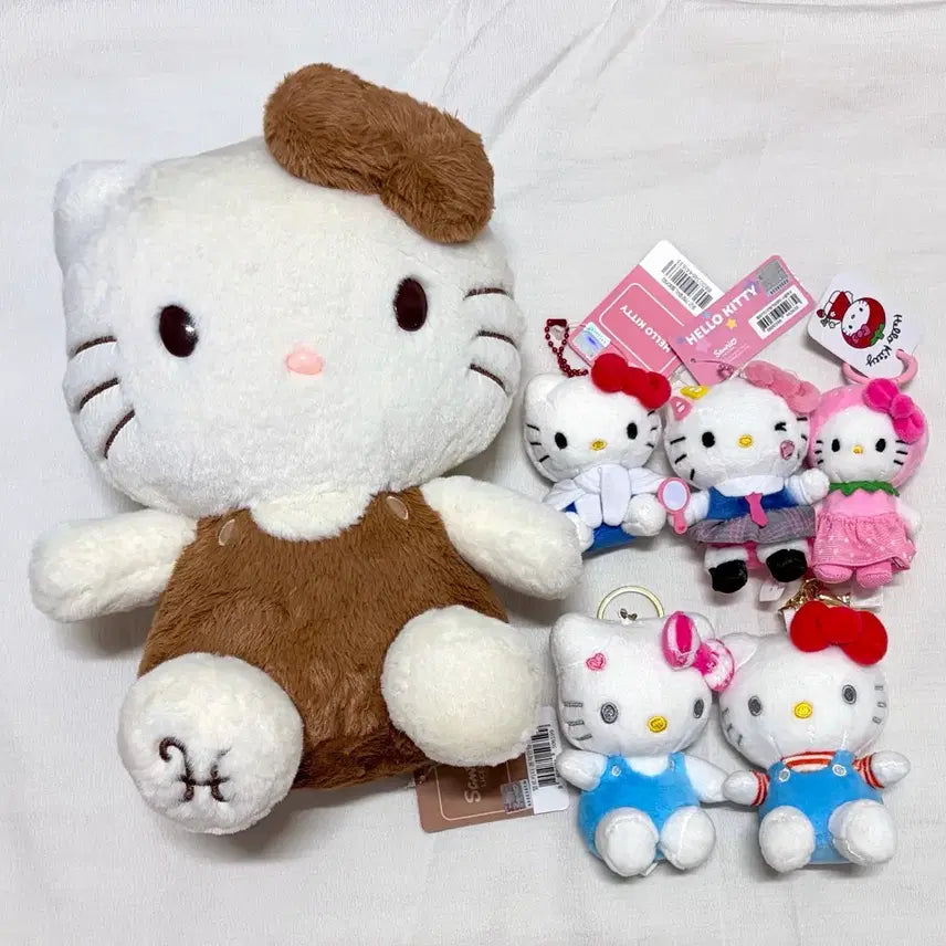 [BUNJANG] Sanrio Hello Kitty & Brown "School Look" Plush Keyring Bundle Set / 일괄) 산리오 헬로키티 키티 브라운 중형 스쿨룩 포근 딸기 미니 인형 키링 세트 판매