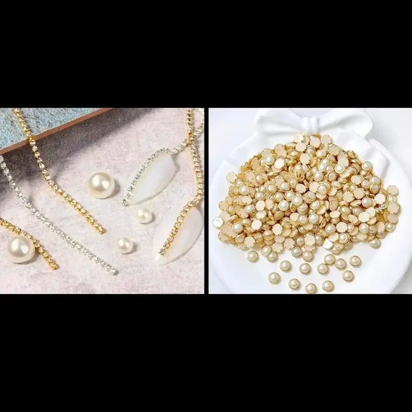 [BUNJANG] 2mm Gold Silver Nail Chain with Pearl Frame Nail Parts / 2mm 골드 실버 네일 체인 진주 프레임 네일파츠 네일스톤