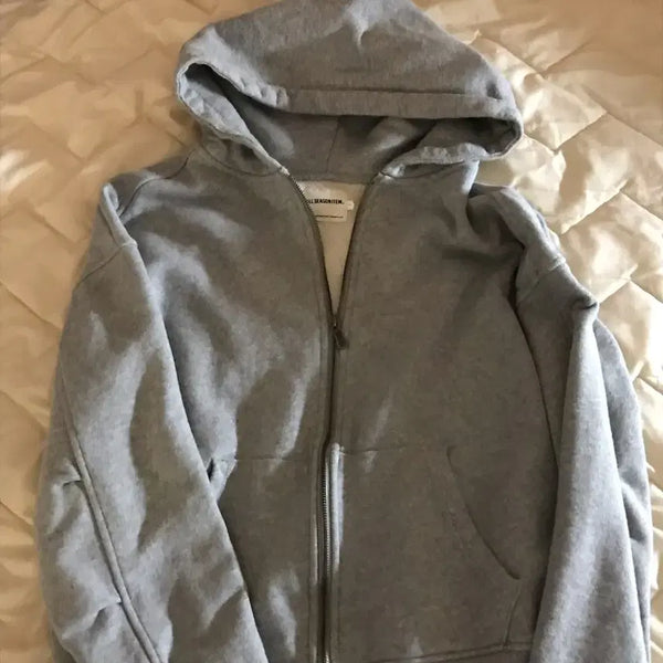 [BUNJANG] Grey Two-Way Zip-Up Hoodie / 그레이 후드집업