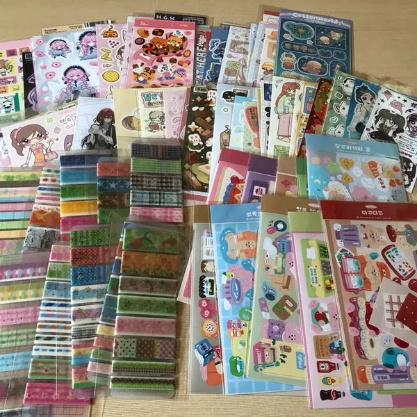 [BUNJANG] Scrapbooking Supplies Bundle: Seals, Washi Tape Cuts, Illustration Book Bonus / 다꾸용품일괄(씰스,마테컷)+일러스트북덤