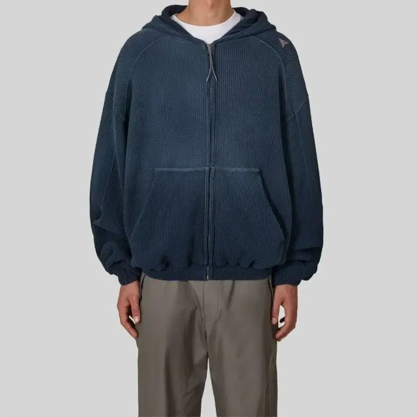[BUNJANG] ROA Sun Faded Organic Waffle Zip-Up Hoodie Navy / [L]ROA 비 썬 페이디드 오가닉 와플 집업 후드 네이비