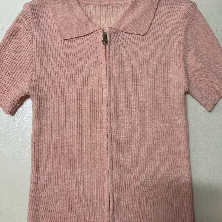 [BUNJANG] Short Sleeve Collar Knit Zip-Up (New) / 반팔 카라 니트집업 (새상품)