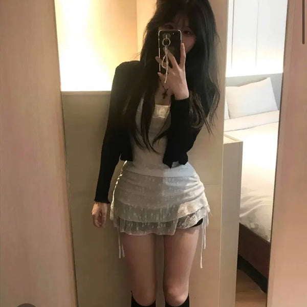 [BUNJANG] White Lace Shirring Mini Dress / 흰색 레이스 셔링 미니 원피스