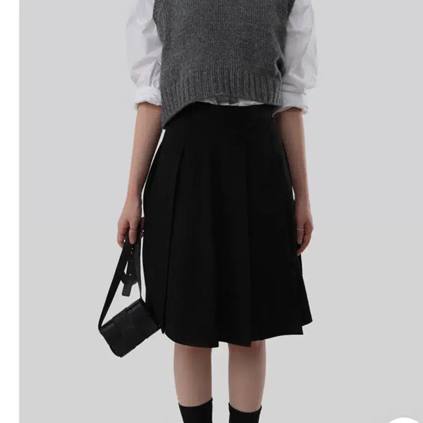 [BUNJANG] Autumn Black Pleated Midi Skirt / 어텀 검정 플리츠 미디 스커트