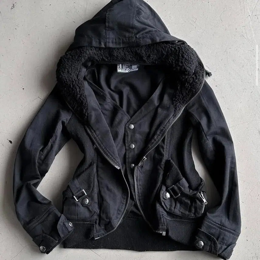 [BUNJANG] Y2K Layered Slim Hoodie Jacket / black Y2K layered slim hoodie jacket