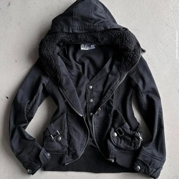 [BUNJANG] Y2K Layered Slim Hoodie Jacket / black Y2K layered slim hoodie jacket