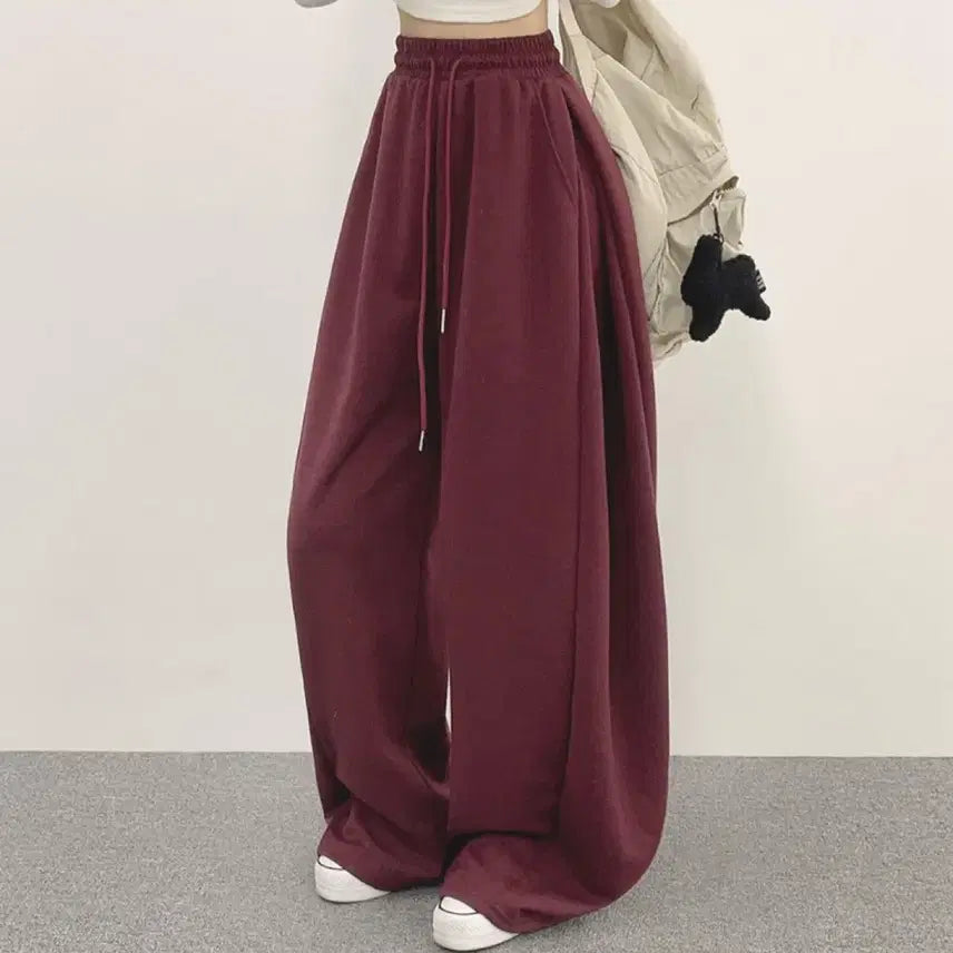 [BUNJANG] Wide Fit Banding Training Pants Burgundy / 와이드핏 밴딩 트레이닝 팬츠 버건디