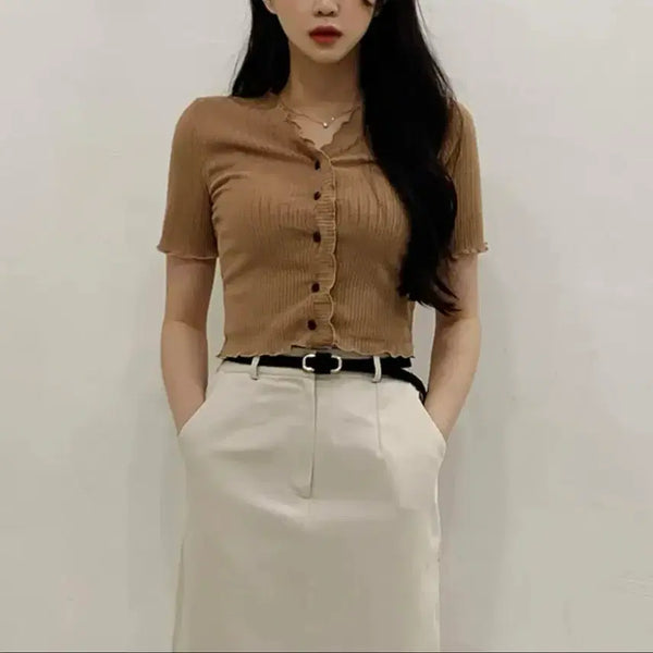 [BUNJANG] Summer Cropped Short Sleeve Cardigan (New) / 여름 크롭 반팔 가디건 (새상품)