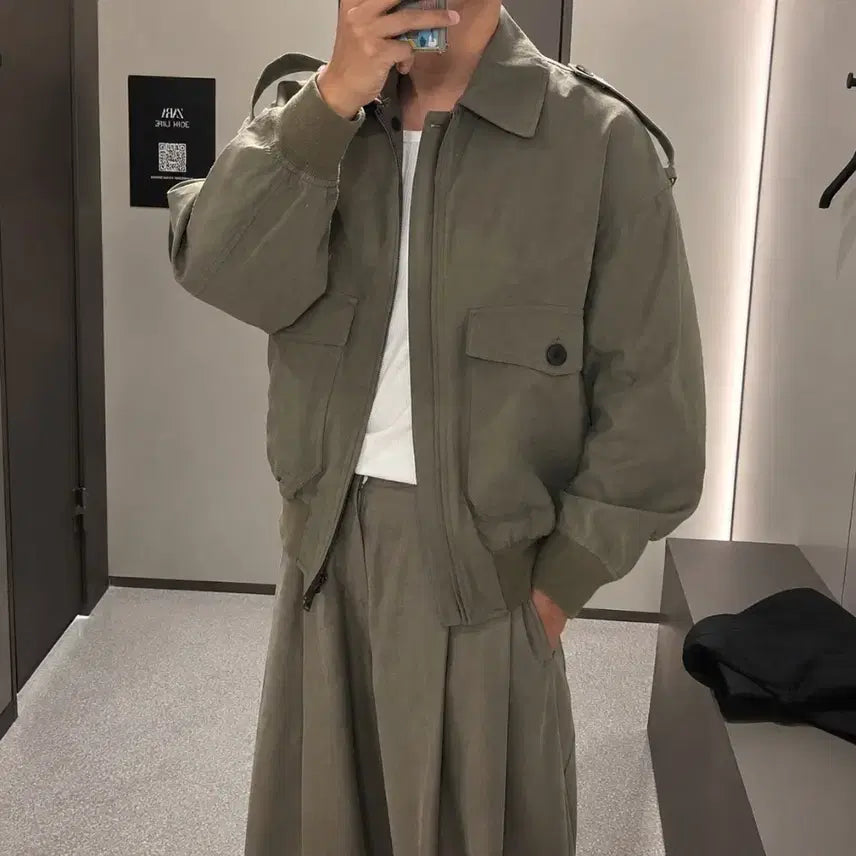 [BUNJANG] Zara Khaki Beige Pocket Bomber Jacket - Relaxed Fit Viscose-Cotton Spring Collection New Arrival / ZARA 카키 베이지 포켓 봄버 자켓  릴렉스드 핏 비스코스-코튼 26년 신상 새상품