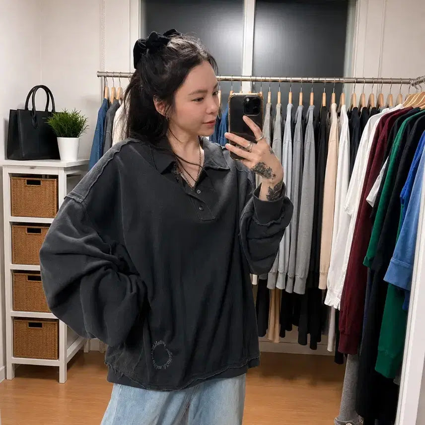[BUNJANG] Matin Kim Pigment Pique Sweatshirt Black / 마뗑킴 피그먼트 피케 스웨트셔츠 블랙 F