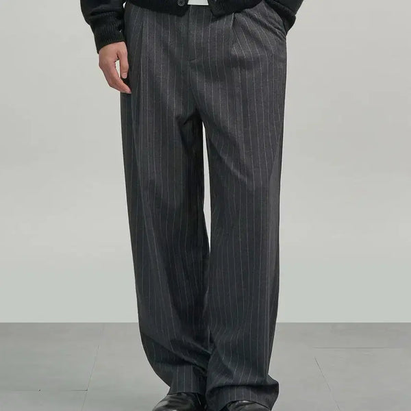 [BUNJANG] X CONTAINER One-Tuck Pin Stripe Trousers Charcoal (XL) / (XL) 엑스컨테이너 원턱 핀 스트라이프 트라우저 차콜