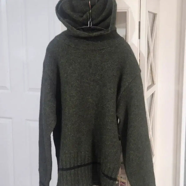 [BUNJANG] Hooded Knit Sweater Khaki / 후드 니트 스웨터 카키색