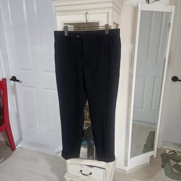 [BUNJANG] Pinstripe Black Slacks Pants / 핀스트라이프 블랙 슬랙스 바지